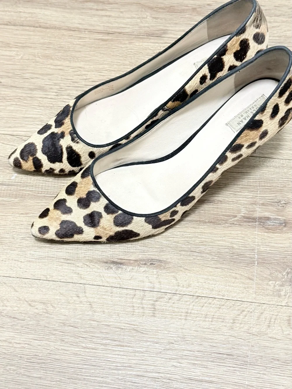 Cole Haan Leopard Haircalf Pointed Toe Flats - Tan & Black
